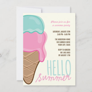 Pink Strawberry Mint Ice Cream Summer Party Invite