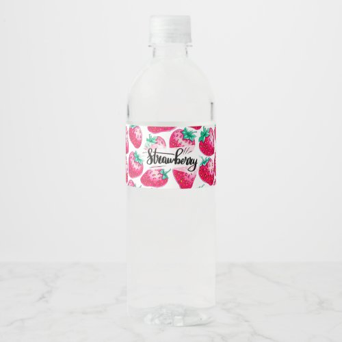 Pink Strawberry on white background Water Bottle Label