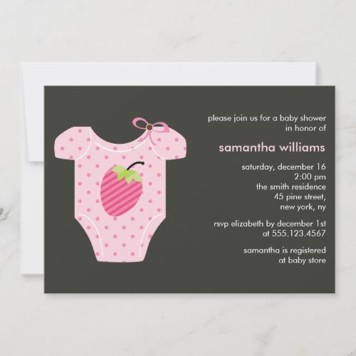 Pink Strawberry Outfit Girl Baby Shower Invitation