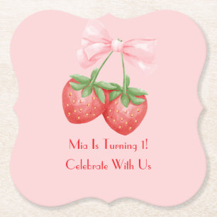 Pink strawberry  paper coaster