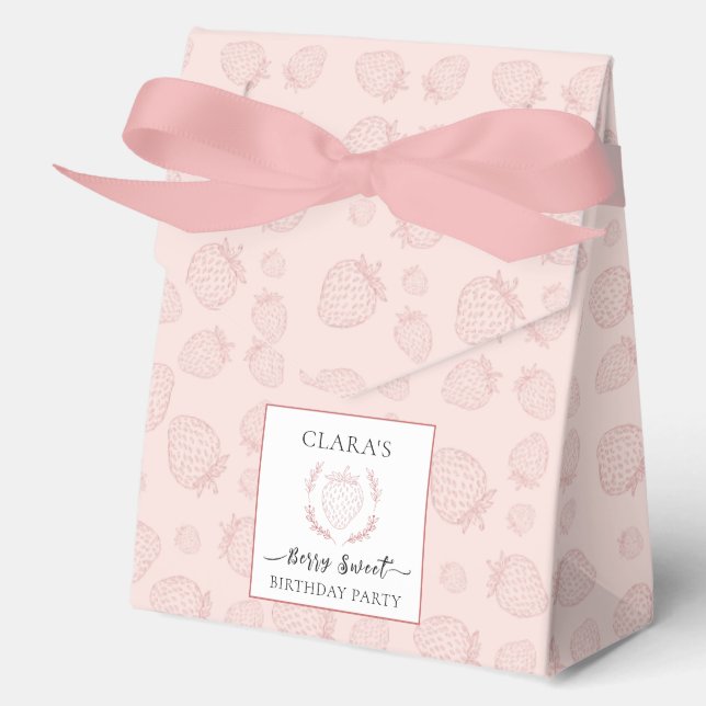 Pink Strawberry Pattern Birthday Favor Boxes (Front)
