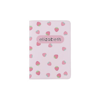 Pink Strawberry Pattern Custom Passport Holder