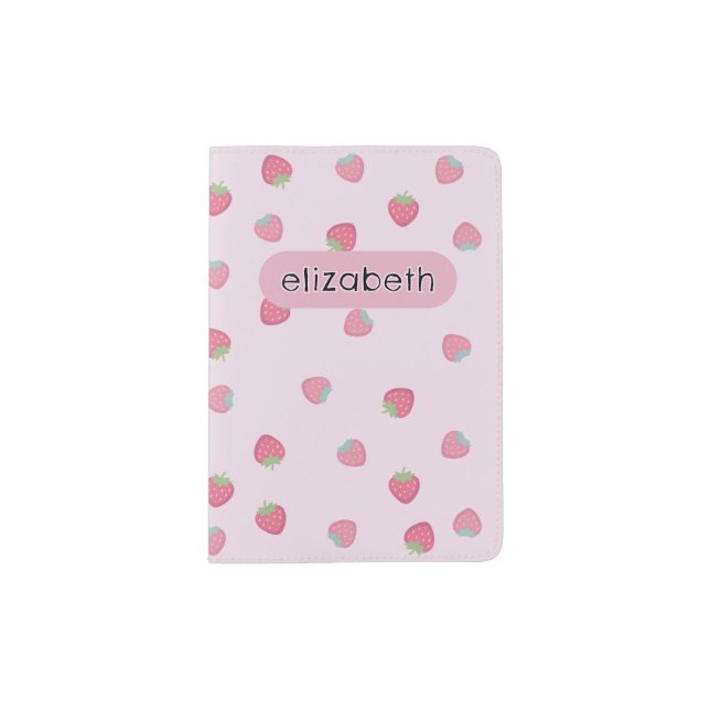 Pink Strawberry Pattern Custom Passport Holder (Front)