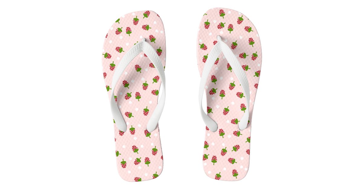 Pink Strawberry Pattern Cute Girly Kawaii Flip Flops | Zazzle