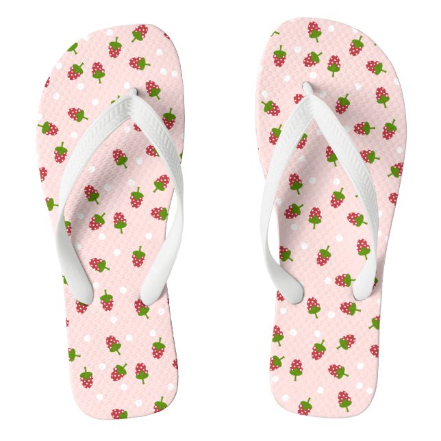 Pink Strawberry Pattern Cute Girly Kawaii Flip Flops (Footbed)