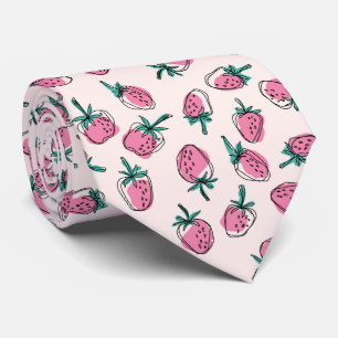 Pink strawberry pattern neck tie
