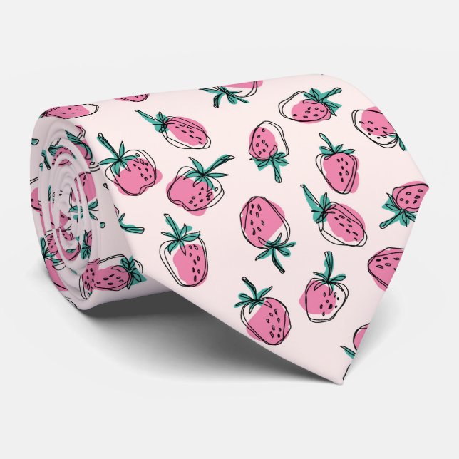 Pink strawberry pattern neck tie (Rolled)