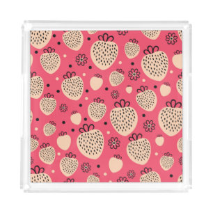 Pink strawberry pattern: seamless sweet design acrylic tray