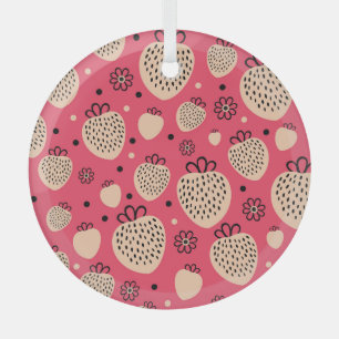 Pink strawberry pattern: seamless sweet design glass ornament