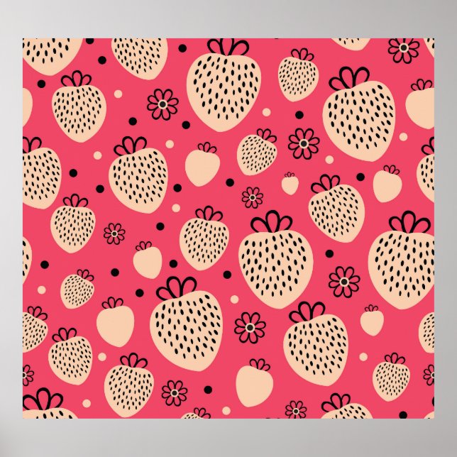 Pink strawberry pattern: seamless sweet design poster (Front)