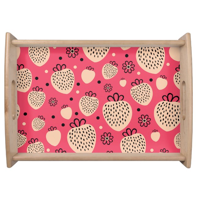 Pink strawberry pattern: seamless sweet design serving tray (Front)