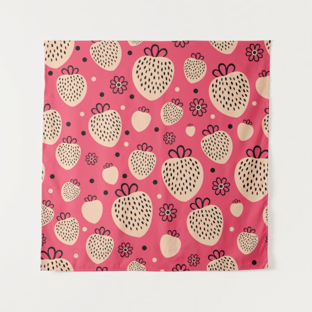 Pink strawberry pattern: seamless sweet design tapestry (Front)