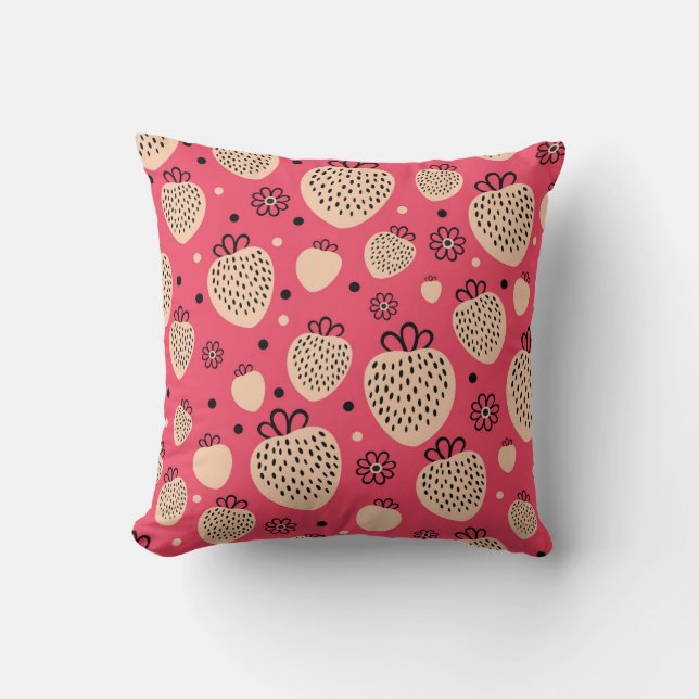Pink strawberry pattern: seamless sweet design throw pillow (Front)