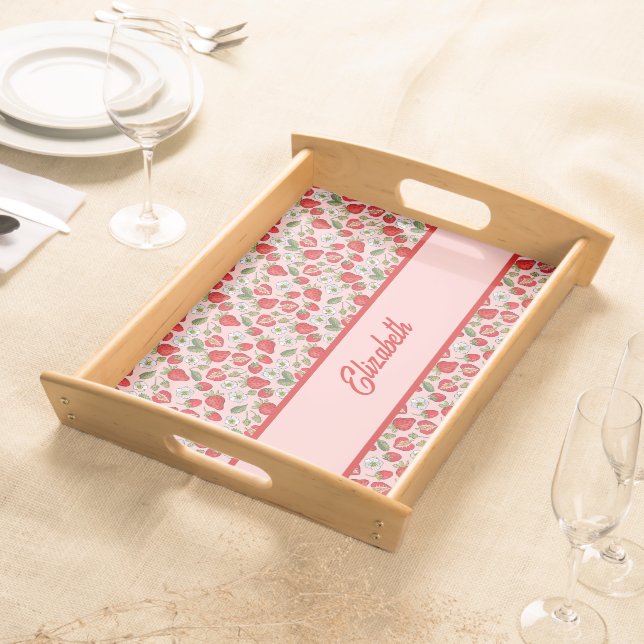 Pink Strawberry Personalized Serving Tray (Front)