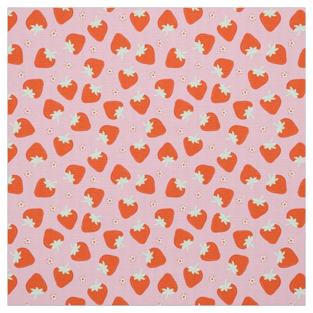 Pink Strawberry Print Fabric (Swatch)