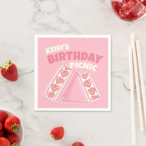 Pink Strawberry Sandwich Birthday Picnic Napkins