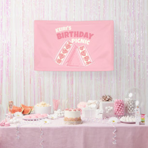 Pink Strawberry Sandwich Birthday Picnic Party Banner