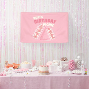 Pink Strawberry Sandwich Birthday Picnic Party Banner