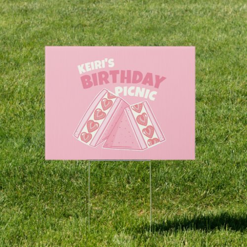 Pink Strawberry Sandwich Birthday Picnic  Sign