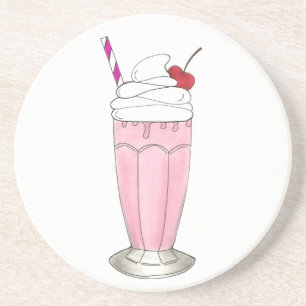 Pink Strawberry Shake Ice Cream Milkshake Foodie Drink Coaster