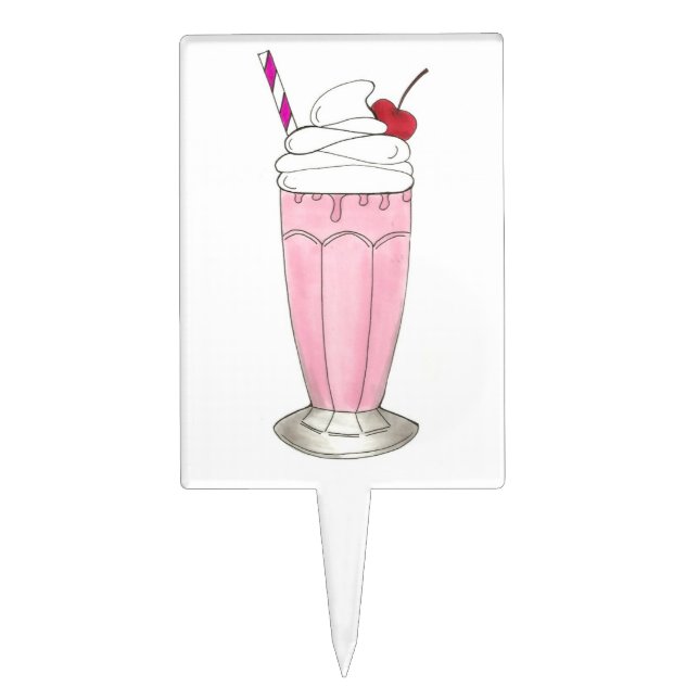 Pink Strawberry Shake Milkshake Ice Cream Social Cake Topper (Front)