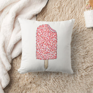 Pink Strawberry Shortcake Ice Cream Popsicle Food Throw Pillow