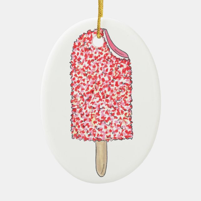 Pink Strawberry Shortcake Ice Cream Popsicle Pop Ceramic Ornament (Front)