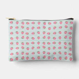 Pink Strawberry Stripes Accessory Pouch