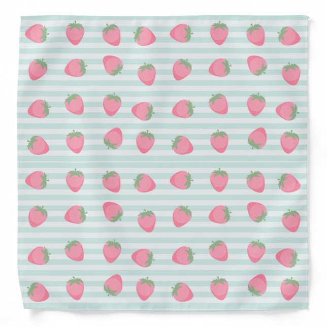  Pink Strawberry Stripes Bandana (Front)