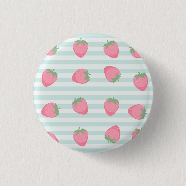 Pink Strawberry Stripes Button (Front)