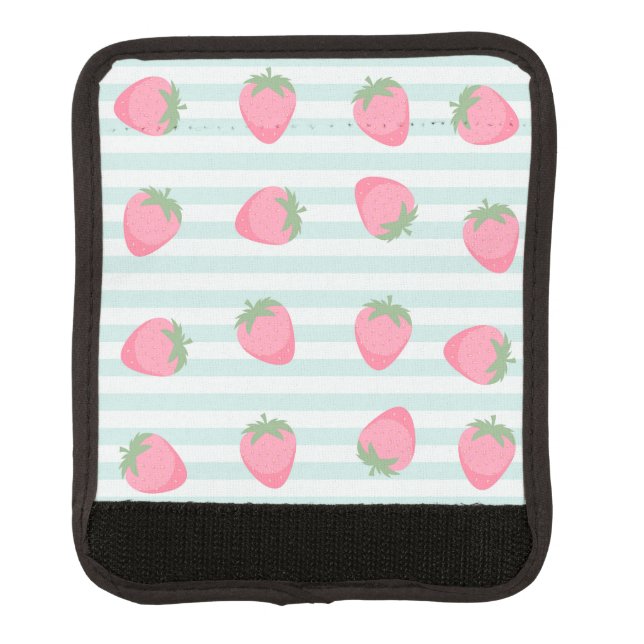 Pink Strawberry Stripes Luggage Handle Wrap (Front)