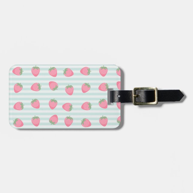  Pink Strawberry Stripes Luggage Tag (Front Horizontal)