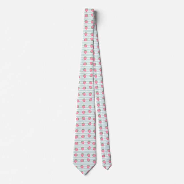  Pink Strawberry Stripes Neck Tie (Front)