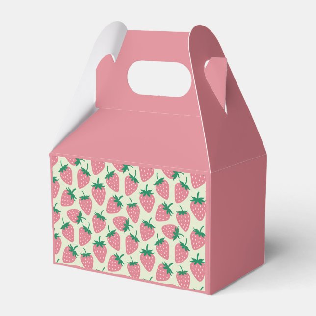Pink Strawberry Summer Pattern Favor Boxes (Front Side)