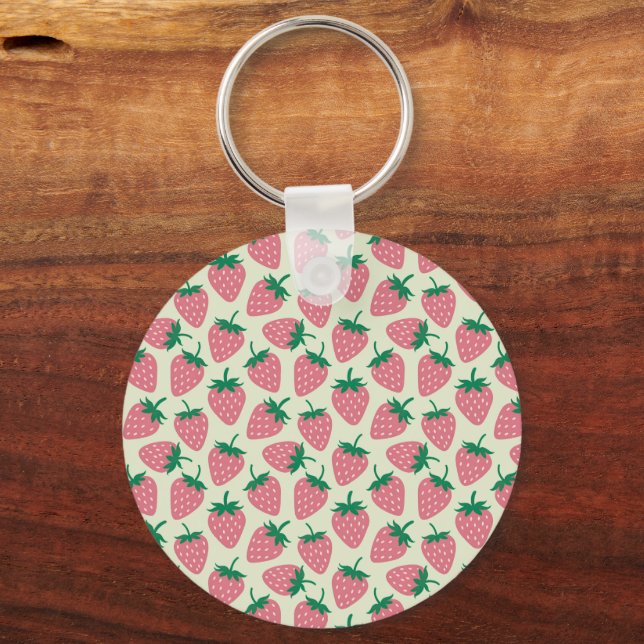 Pink Strawberry Summer Pattern Keychain (Front)