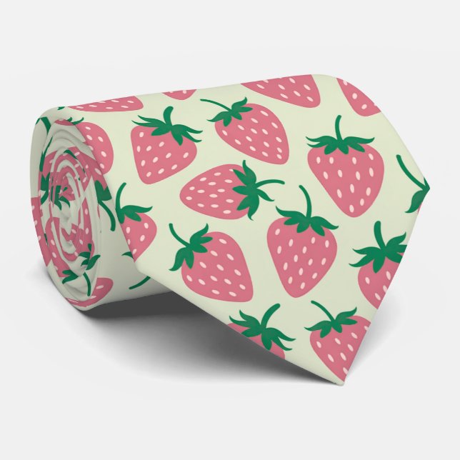 Pink Strawberry Summer Pattern Neck Tie (Rolled)