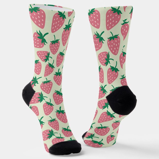 Pink Strawberry Summer Pattern Socks (Angled)