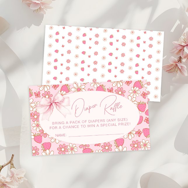 Pink Strawberry Sweet Baby Shower Diaper Raffle Enclosure Card (Creator Uploaded)
