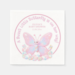 Pink Strawberry Sweet Butterfly Girl Baby Shower Napkins