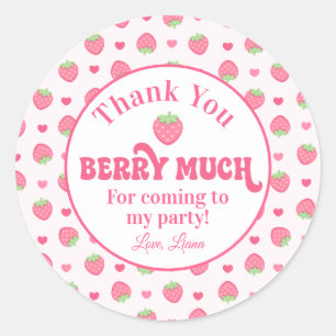 Pink Strawberry Thank You Berry Much Birthday Classic Round Sticker