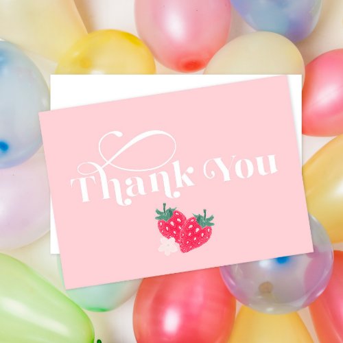 Pink Strawberry Theme Thank You Card