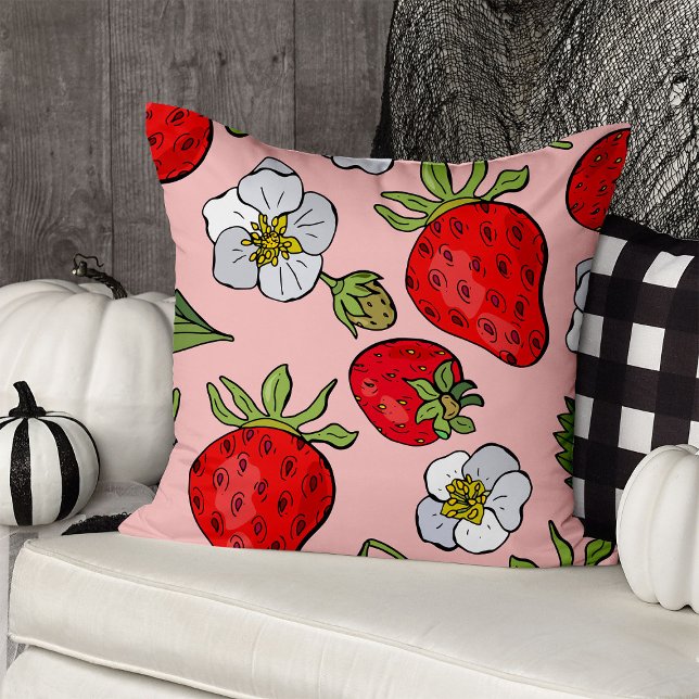 Pink Strawberry Throw Pillow (Creator Uploaded)
