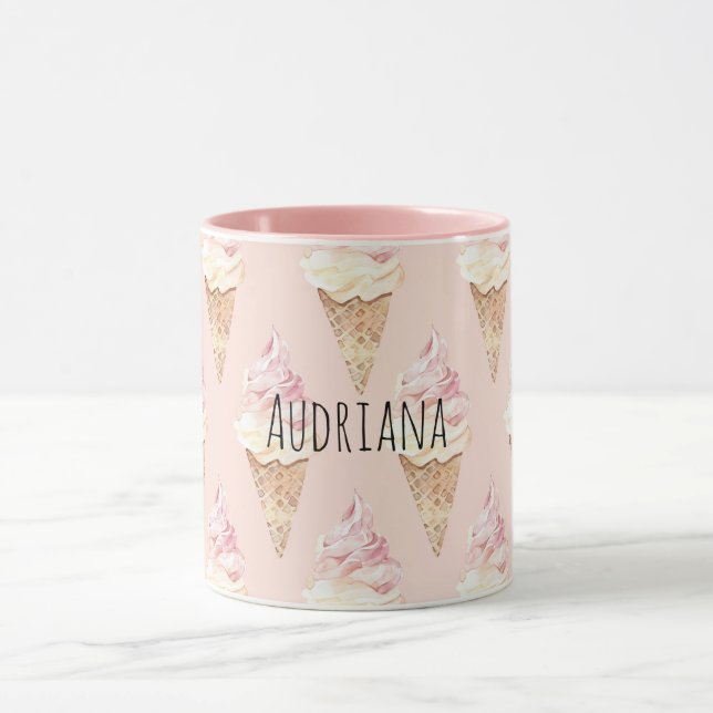 Pink Strawberry Vanilla Ice Cream Cones Mug (Center)