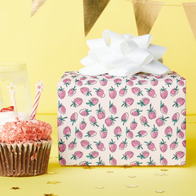 pink strawberry  wrapping paper (Birthday Party)