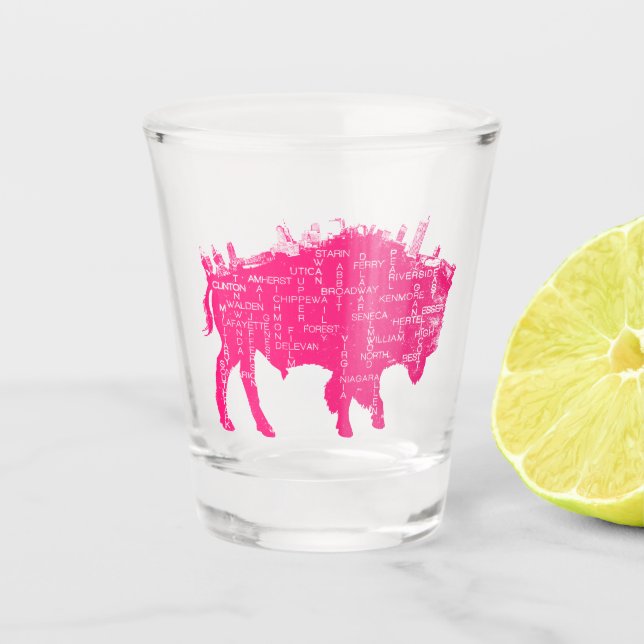 Pink Streets of Buffalo Shot Glass (Front)