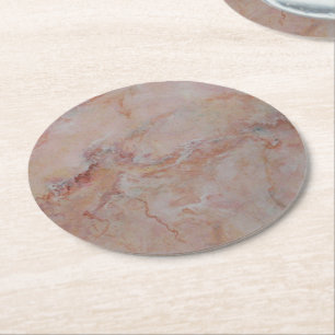 Pink striated marble stone finish round paper coaster