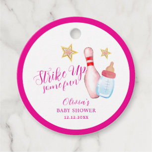 Pink Strike Up Some Fun Bowling Sport Baby Shower Favor Tags