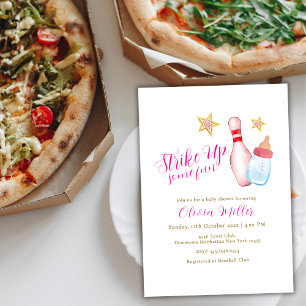 Pink Strike Up Some Fun Bowling Sport Baby Shower  Invitation