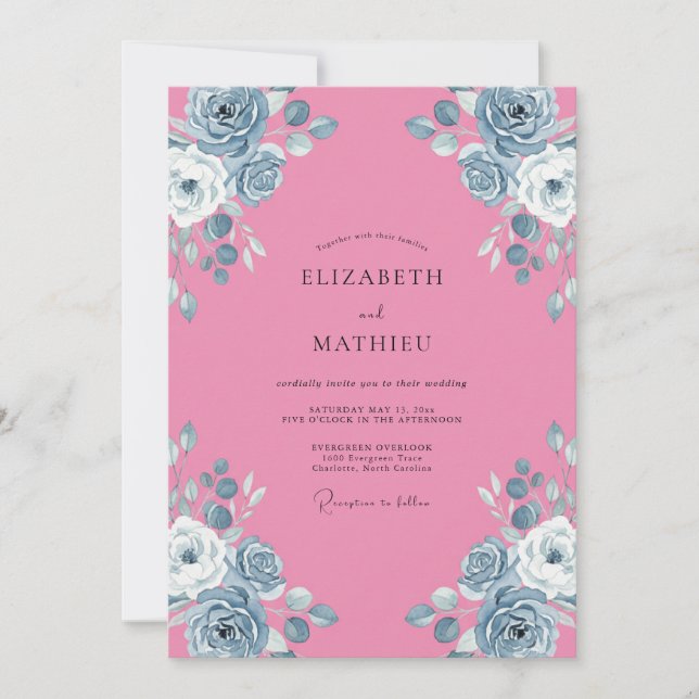 Pink Striking Botanical Wedding Invitation (Front)