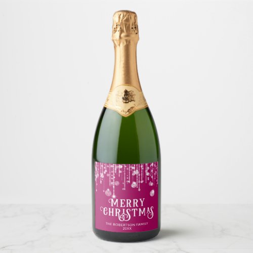 Pink String Lights Christmas Party Sparkling Wine Label